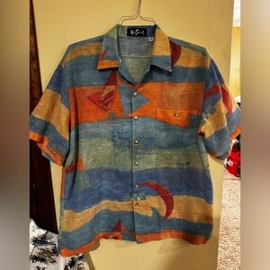 Alan Stuart Blue, Orange & Green Nautical Print Short-Sleeve Shirt